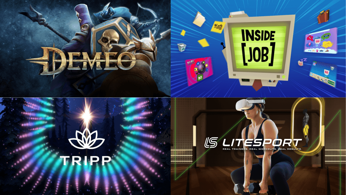 Demeo, Inside [JOB], TRIPP, and Litesport hero assets