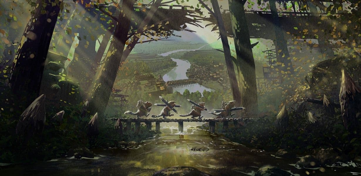 Бобры идут по мосту с древесиной в руках