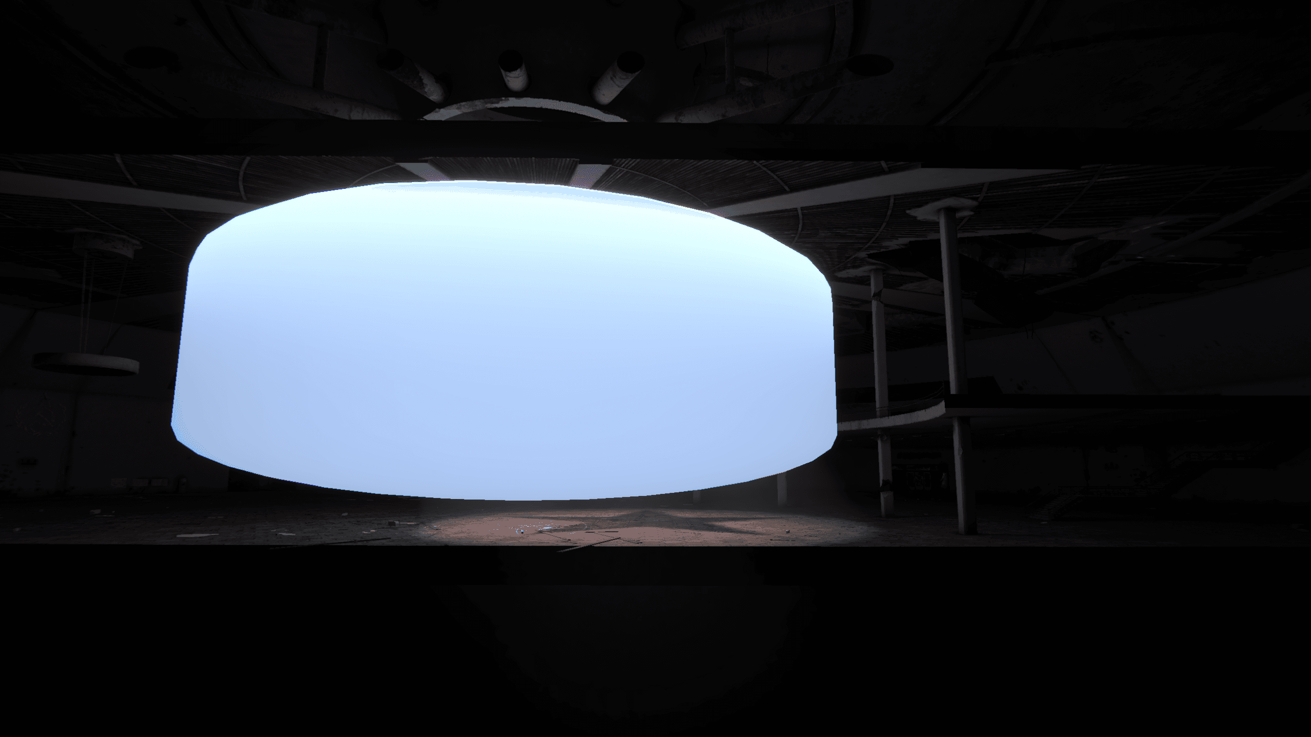 In-Editor screenshot from NODE: The Last Favor of the Antarii by Lapsus Games. A large blue object is superimposed over a 3D environment. This shape represents the geo for a softer, fainter, and farther-reaching light fill